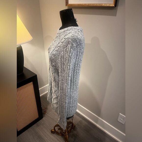 Express Gray Cable Knit Holiday Party Festive Mini Sweater Dress Size Medium - Picture 2 of 16